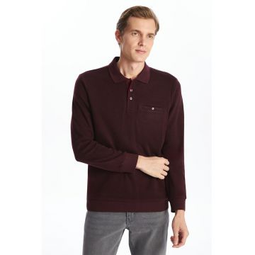 Pulover din amestec de bumbac cu fenta cu nasturi - Rosu inchis