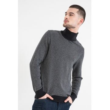 Pulover din amestec de casmir cu model herringbone - Negru/Gri inchis