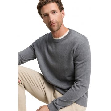 Pulover din bumbac cu decolteu la baza gatului - Gri inchis melange