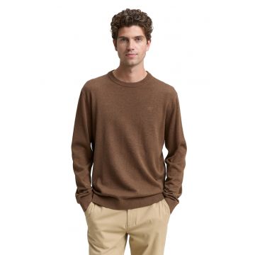 Pulover din bumbac cu decolteu la baza gatului - Maro