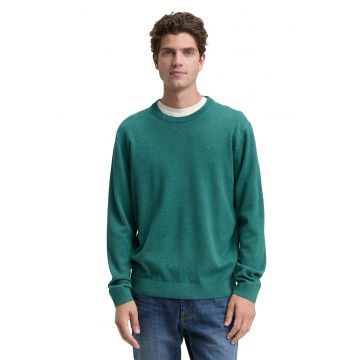 Pulover din bumbac cu decolteu la baza gatului - Verde aquamarin