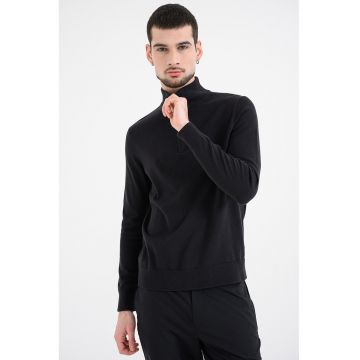 Pulover din bumbac cu fenta cu fermoar - Negru