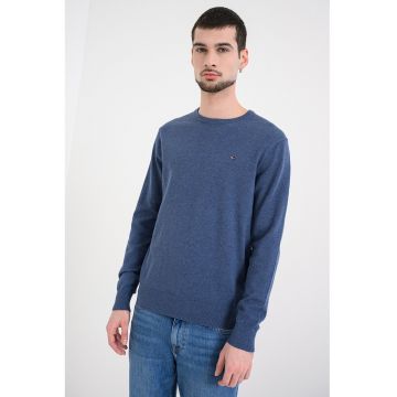 Pulover din bumbac cu logo discret brodat - Albastru inchis