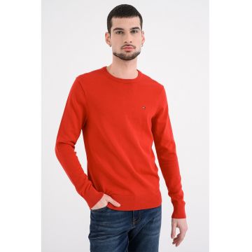 Pulover din bumbac cu logo discret brodat - Rosu