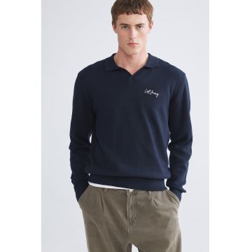 Pulover polo de bumbac - Albastru ultramarin