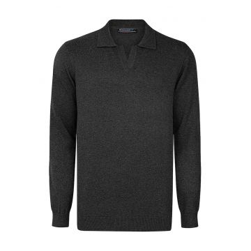 Pulover polo de bumbac cu model uni - Gri antracit