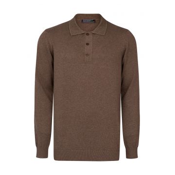 Pulover polo de bumbac - Maro inchis