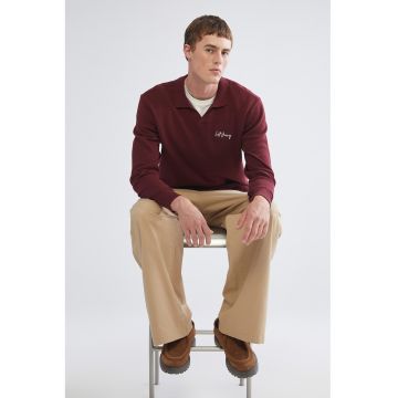 Pulover polo de bumbac - Rosu inchis