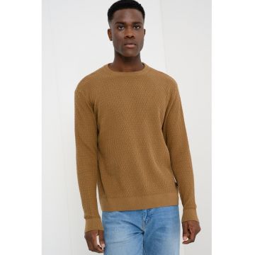 Pulover slim fit cu model texturat - Maro inchis