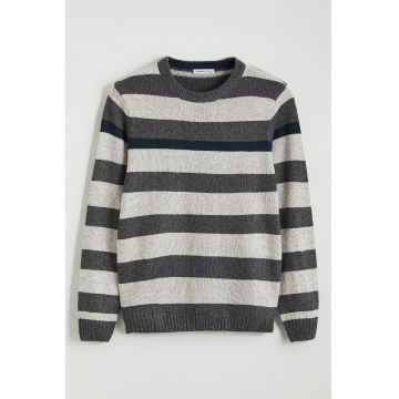 Pulover tricotat fin cu dungi - Gri deschis/Gri inchis