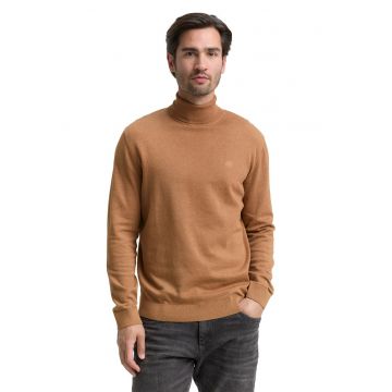 Pulover tricotat fin cu guler inalt - Portocaliu deschis