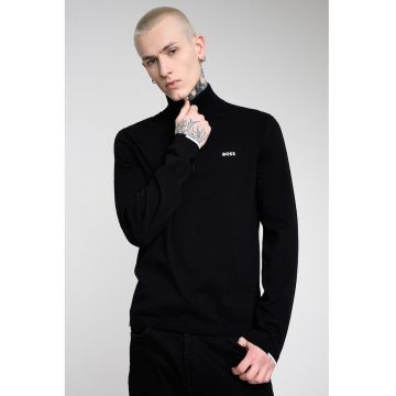 Pulover tricotat fin de bumbac cu fenta cu fermoar - Alb/Negru