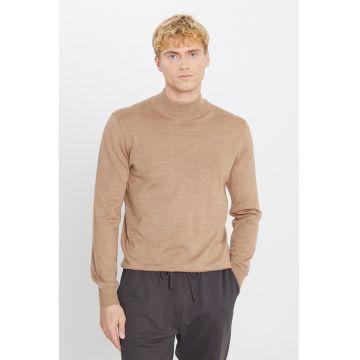 Pulover tricotat fin din amestec de lana - Bej deschis