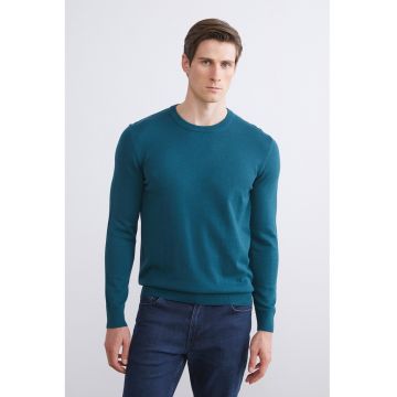 Pulover uni cu decolteu la baza gatului - Albastru petrol