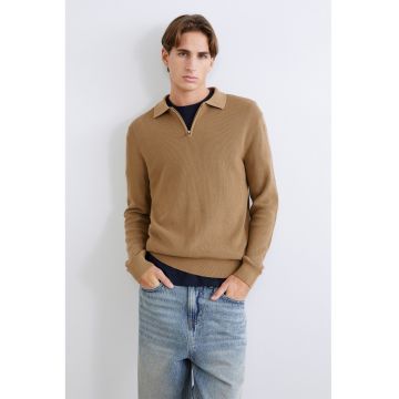 Pulover uni cu fermoar scurt - Caramel