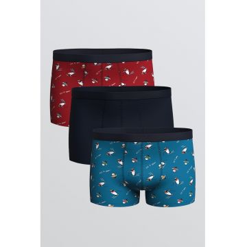 Set de boxeri cu pinguini - 3 perechi - Rosu/Bleumarin