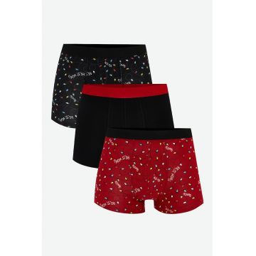 Set de boxeri cu tematica New Year - 3 perechi - Rosu/Negru