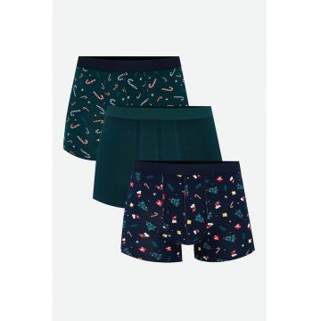 Set de boxeri de Craciun - 3 perechi - Verde/Bleumarin