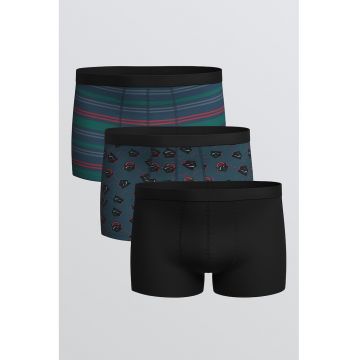 Set de boxeri uni si cu model - 3 perechi - Rosu/Verde/Albastru