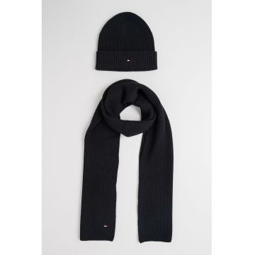 Set de caciula elastica si fular din amestec de casmir - Negru