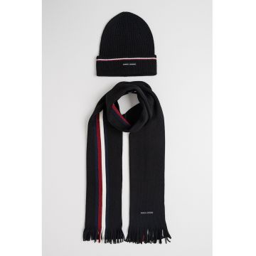 Set de caciula si fular din amestec de lana cu logo - Visiniu/Negru