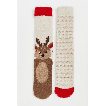 Set de sosete cu tematica de Craciun- 2 perechi - Bej deschis