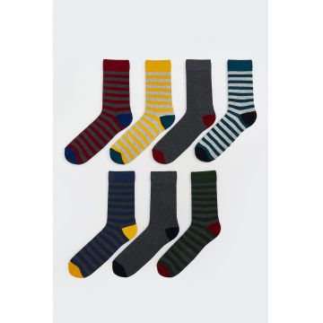 Set de sosete lungi - 7 perechi - Rosu/Galben/Gri