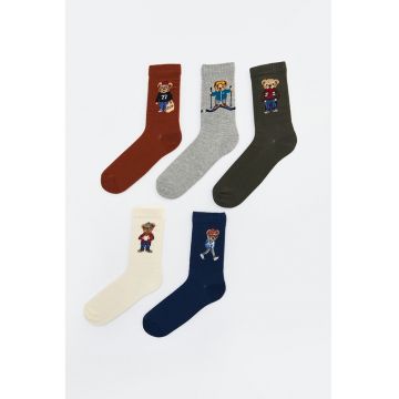 Set de sosete lungi cu imprimeu - 5 perechi - Gri melange/Negru