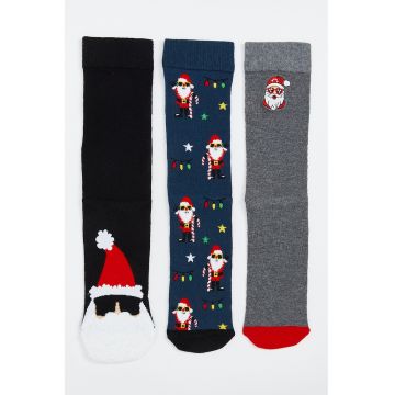 Set de sosete lungi cu model - 3 perechi - Rosu/Negru/Gri