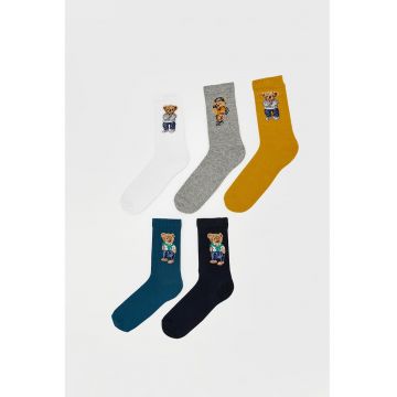 Set de sosete lungi cu model - 5 perechi - Gri melange/Negru