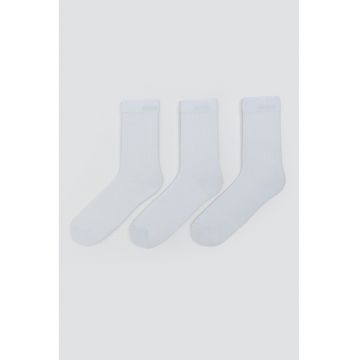 Set de sosete lungi cu model uni - 3 perechi - Alb/Albastru pal