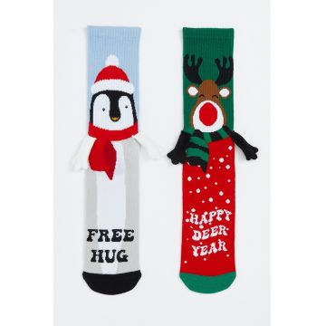 Set de sosete lungi cu tematica de Craciun - 2 perechi - Verde/Albastru glaciar