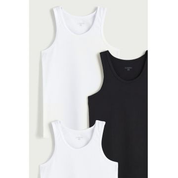 Set de top-uri de bumbac - 3 piese - Alb/Negru