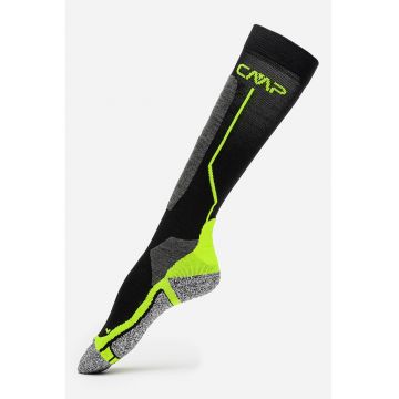 Sosete medii din amestec de lana - pentru schi - Negru/Verde neon/Gri inchis