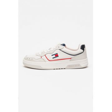 Tommy Hilfiger - Pantofi sport de piele cu garnituri contrastante si talpa cupsole - Alb/Gri deschis/Bleumarin