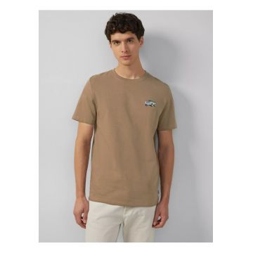 Tricou barbati la baza gatului - Regular fit - cu imprimeu - Maro