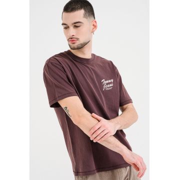Tricou cu decolteu la baza gatului si detaliu cu logo pe piept - Violet prafuit