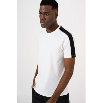 Tricou de bumbac cu banda logo - Alb/Negru
