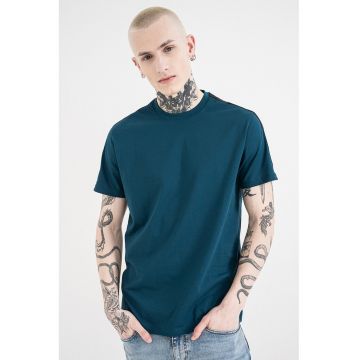 Tricou de bumbac cu banda logo - Negru/Albastru petrol