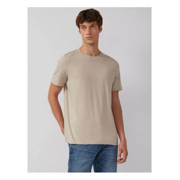 Tricou din bumbac cu decolteu la baza gatului - Bej