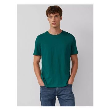 Tricou din bumbac cu decolteu la baza gatului - Verde inchis