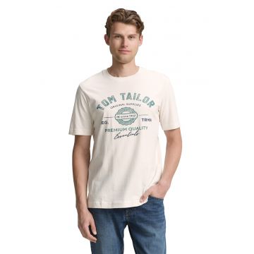 Tricou din bumbac cu imprimeu logo - Crem