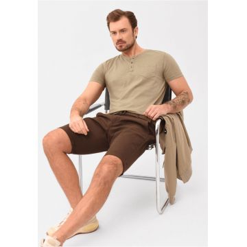 Tricou pentru barbati  T-Warren bej cu gat cu nasturi - Bej