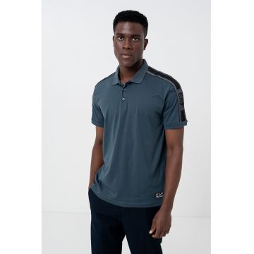 Tricou polo cu benzi logo - Albastru petrol