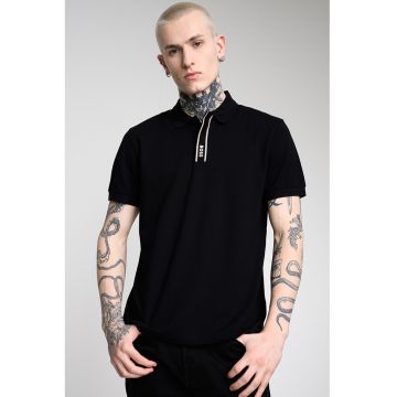 Tricou polo din amestec de bumbac cu detalii logo - Alb/Negru/Maro