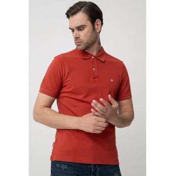 Tricou polo regular fit cu aspect pique