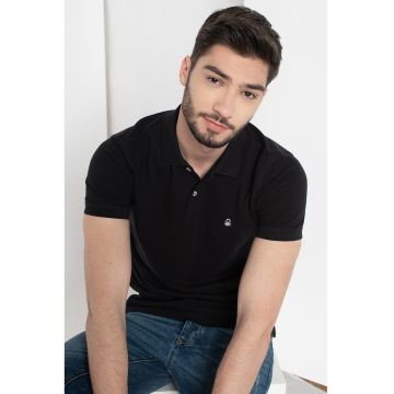 Tricou polo regular fit cu aspect pique