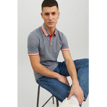 Tricou polo slim fit de bumbac organic Paulos - Portocaliu/Albastru inchis