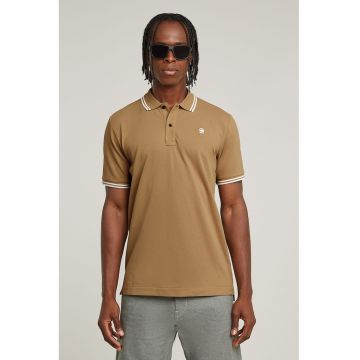 Tricou polo slim fit Dunda - Maro camel/Alb optic