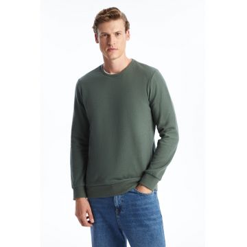 Bluza de trening cu decolteu la baza gatului si model uni - Verde feriga